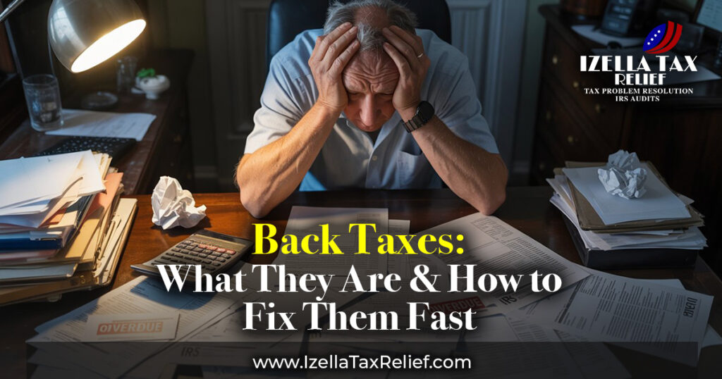 stressed Taxpayer about growing back taxes and IRS notices on the table