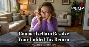 taxpayer reviewing overdue IRS tax filings