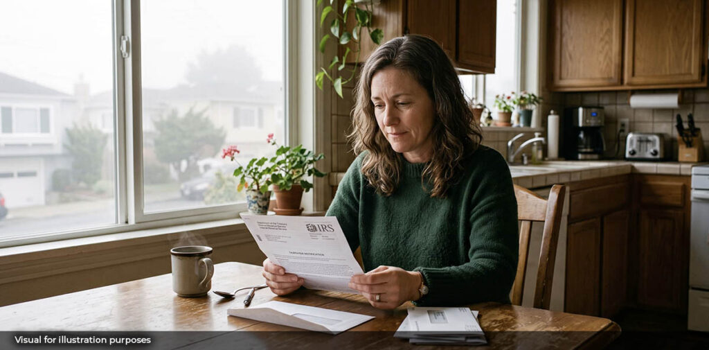 Daly City resident reviewing an IRS notice while exploring San Mateo back tax relief options